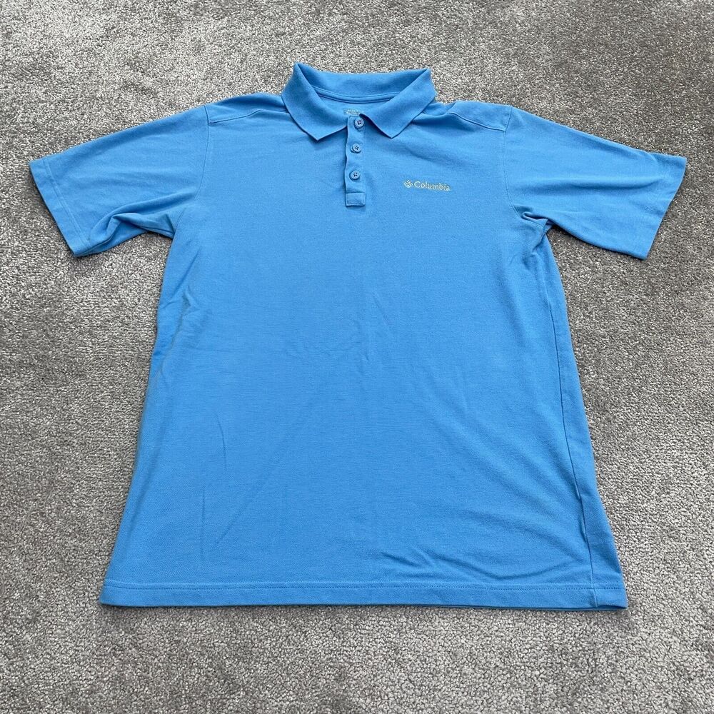 Columbia Omni Wick Polo Shirt Mens Medium Blue Short Sleeve Golf Rugby Casual